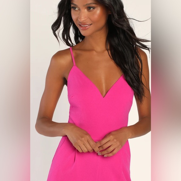 New Lulus Signature Cutie Hot Pink V-Neck Sleeveless Jumpsuit Size XS Women - Picture 2 of 6